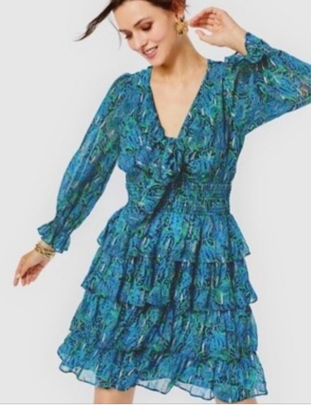 Lilly Pulitzer mini tiered long sleeve Laralynn Lil Catty Purrsonality Dress 6